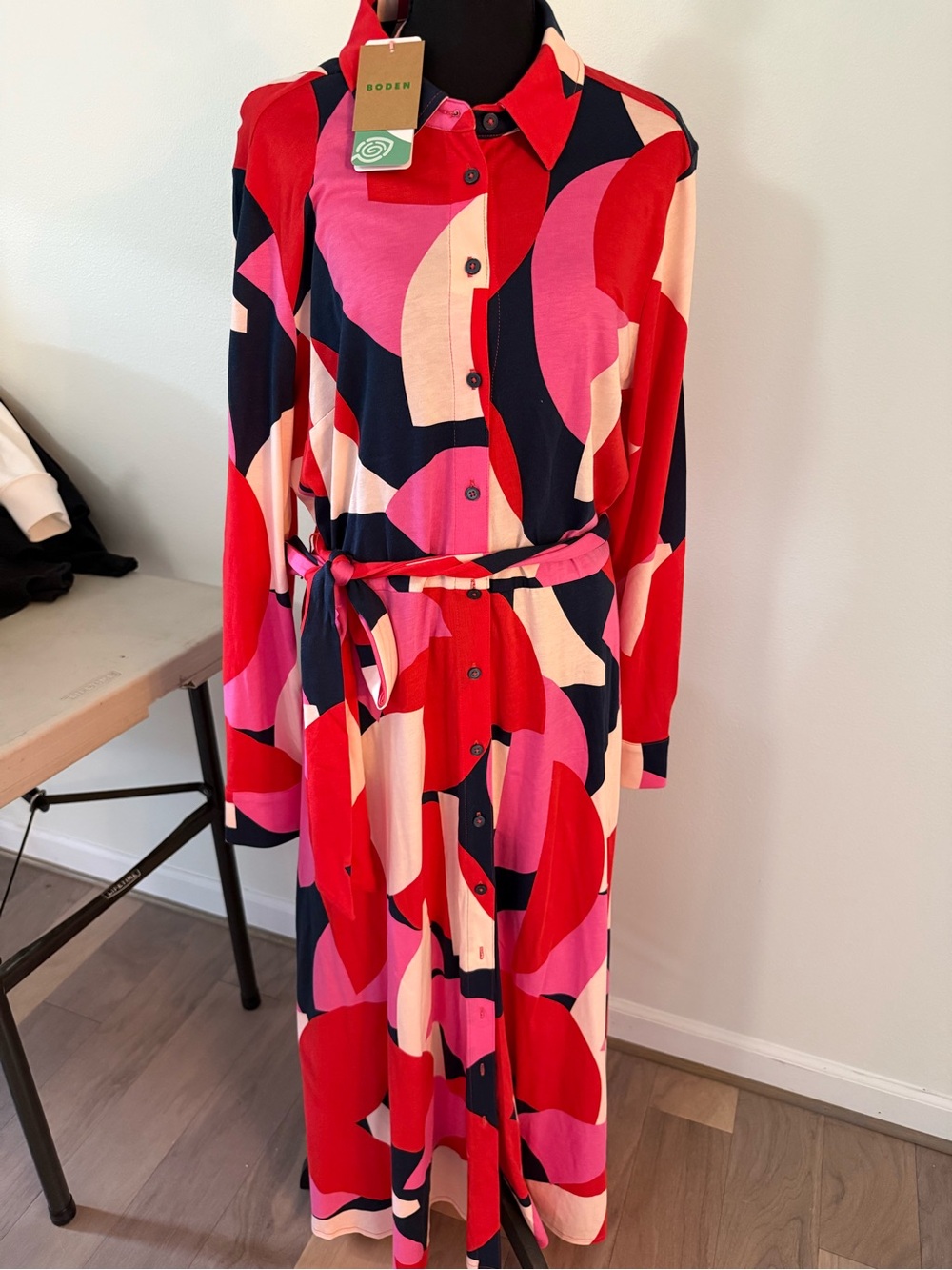 Boden Pink and navy geometric Shirtdress
